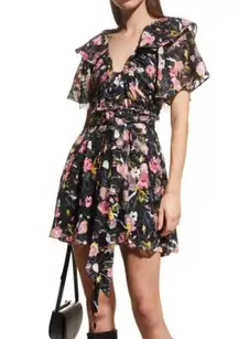 Tanya Taylor Mara Floral Print Flutter Sleeve Mini Dress