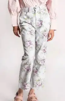 NWT Ganni Betzy Floral print cropped denim‎ jeans sz 26