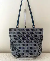 Fendi Zucchino Canvas and Leather Tote Bag