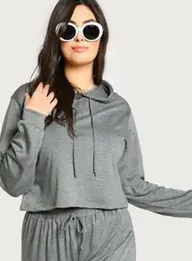 Boutique Heather Gray Knit Crop Hoodie Long Sleeve Hooded Womens 3X(18) Plus