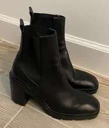 Zara Black Leather Heeled Chelsea Boot (Sz EU38) Square Toe Ankle Boots