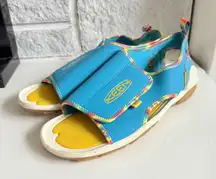 Keen Knotch Creek Sz 7 Open Toe Sandals Shoes Blue Yellow Adaptive Hook & Loop
