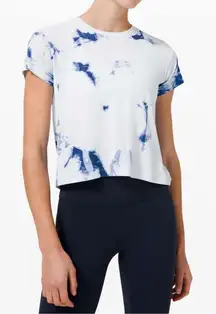 LULULEMON WOMENS TRAIN TO BE BLUE WHITE TIE DYED SHIRT SHORT SLEEVE LARGE/8