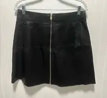 Massimo Dutti Black Mini Skirt Front Zipper Sheep Leather Sz M Pockets