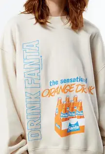 PacSun x Fanta Crew Neck Oversized Fleece Sweatshirt Sand NWT Small