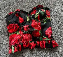Sugar Thrillz Black and Red Rose Crop Top