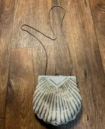 Vintage Beaded Shell Purse Handmade In China Metal Strap Evening‎ Clutch Bag