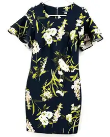 Tommy Hilfiger size 8 short sleeve dress navy blue floral‎ print flutter sleeves