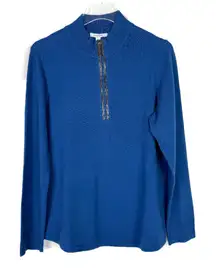 NWT Chico's Zenergy Luxe Ballchain Cashmere Blend Half Zip Sweater Blue Medium M
