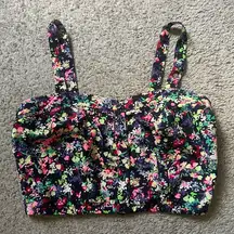 Black and rainbow floral cropped tank top size large