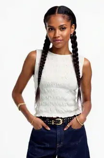 Madewell Smocked Boatneck Tank Linen Blend Women’s Sz L Coastal Chic New