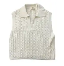 HAPPILY GREY Chunky Cable Knit Collar Sweater Vest Ivory Sz XL Preppy Retro NWT