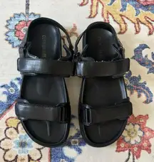 Cushionaire Black Velcro Adjustable Double Strap Slip On Sandals Size 7