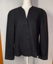 Pendleton Wool Blazer Jacket Womens‎ Size 14 Black Gold Button Front Career