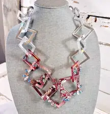 RARE  Runway Plexiglass Crystal Statement Necklace