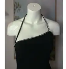 J'adore Maxara Black Bodycon Halter Maxi Strappy Dress Diamante Size 40 Small