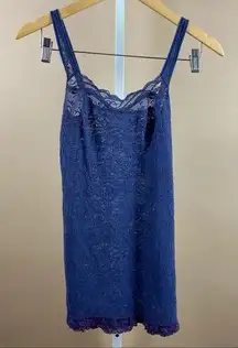 Women’s Small Vintage Warner's Lace Tank Top Y2K Lingerie Navy Ruffle Roses