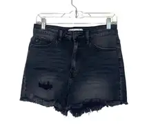 Kancan Charcoal Black High Rise Distressed Frayed Hem Shorts