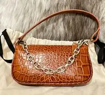 By Far Mini Croc Rachel Shoulder Bag in brown