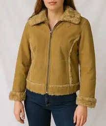 Wilsons Leather Maxima Y2K Penny Lane‎ Shearling Jacket Tan Suede XL