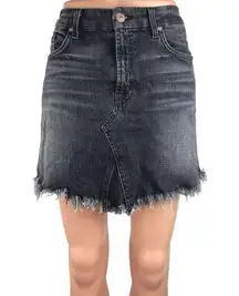 7 For All Mankind Black Washed High Waisted Frayed Hem Denim Jean Skirt Size 28