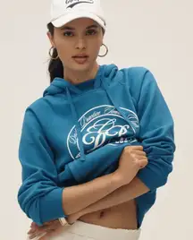 ANTHROPOLOGIE Daily Practice Graphic Hoodie XXS 18” p2p Hawaiian Blue $108 NWT