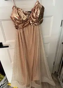 Red Dress Boutique NWT Red Dress Rose Gold Sequin two piece set. Crop top and skirt