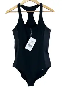 NWT Fabletics Rialto Bodysuit Womens M Black Athletic Swim Shelf Bra Zipper