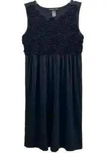 Rosette Bodice Black Flowy Dress