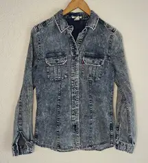 Levi's Blue Denim Acid Wash Button Down Shirt 80s 90s Small Grunge