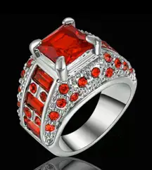 Size 6 Red Ruby Wedding Rings White Rhodium