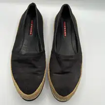 Prada Sport Slip On Loafers Black Jute Canvas Espadrilles Flat 39.5 US 9.5 Boho