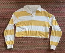 SO YELLOW & WHITE CHUNKY PREPPY STRIPE POLO CROP TOP