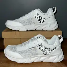 FASHION women’s casual walking shoes black white mesh layer over animal print