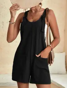 Black gauze romper with pockets