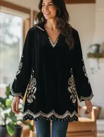 Soft Surroundings Embroidered Velvet Tunic