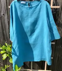 Bryn Walker Linen Blue Blouse Tunic with Pockets M