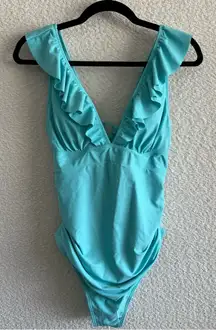 Cupshe NWT Women’s One‎ Piece Blue Ruffle Stretch Bathing Suit Size Large