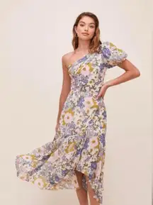 ASTR THE LABEL‎ Santorini One Shoulder Midi Dress Retro Floral Purple Small NEW
