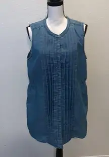 DKNY Jeans denim pleated sleeveless jean tunic button down shirt