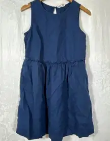 Artisan NY Linen Dress 4 Navy Blue Tank Knee Length Ruffle Detail