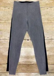 NWT Lysse Mid Grey Black Side Stripe Step Hem High Rise Knit Denim Legging