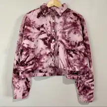 Abound Women’s Cozy Cropped Shirt Jacket Shacket Purple Tie Dye Size Medium NWT