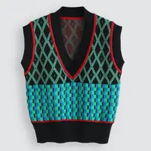 Cider  Diamond Stitching Checkered Knitted Vest Medium Large