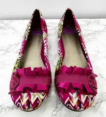 Fergalicious Alana Pink Chevron Print Ruffle Flats Women's Shoes Size 9M