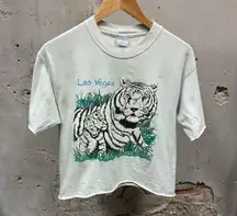 Vintage 1990s Las Vegas Nevada White Tiger Puff Paint Graphic T-Shirt Cropped M