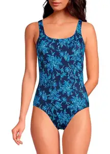 Women's Chlorine Resistant High Leg Soft Cup Tugless Sporty OnePiece Blue Floral