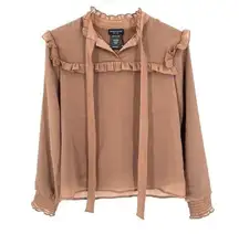 Wear & Flair New York Vintage Ruffle Trim Bib Blouse