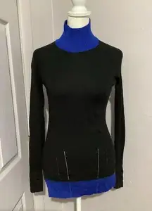 Rag & Bone Merino Wool Blue Black Colorblock Turtleneck Knit Sweater XXS