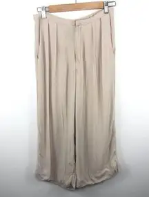 Reformation Tan Pleated High-Rise Wide Leg Pants Womens Size S